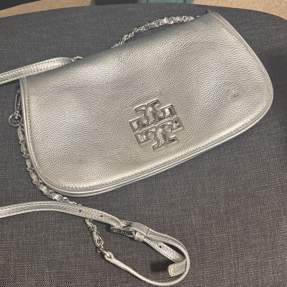 Tory Burch Metallic Silver Crossbody Bag